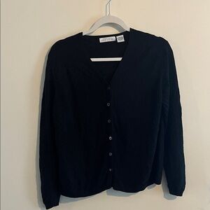 Evelyn Arthur 100% Silk L Black Textured Cardigan Sweater Minimalist Classic